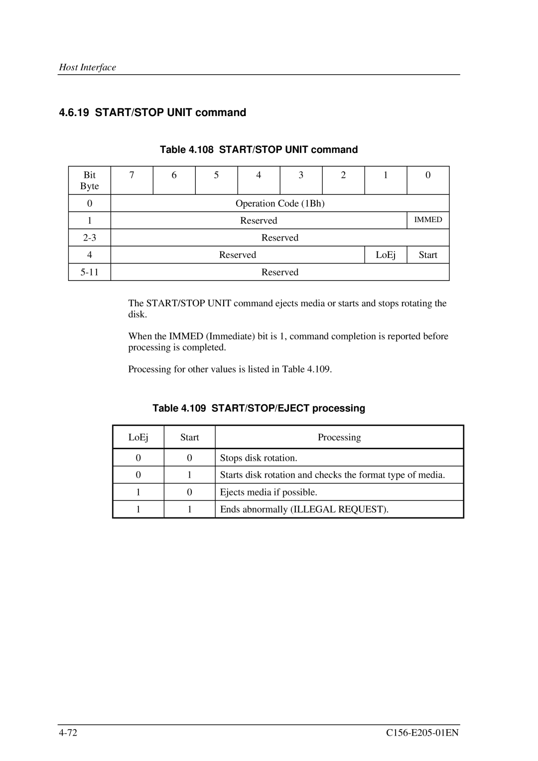 Fujitsu MCJ3230AP manual START/STOP Unit command, START/STOP/EJECT processing 