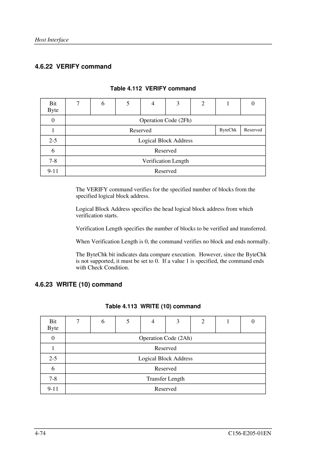 Fujitsu MCJ3230AP manual Verify command, Write 10 command 