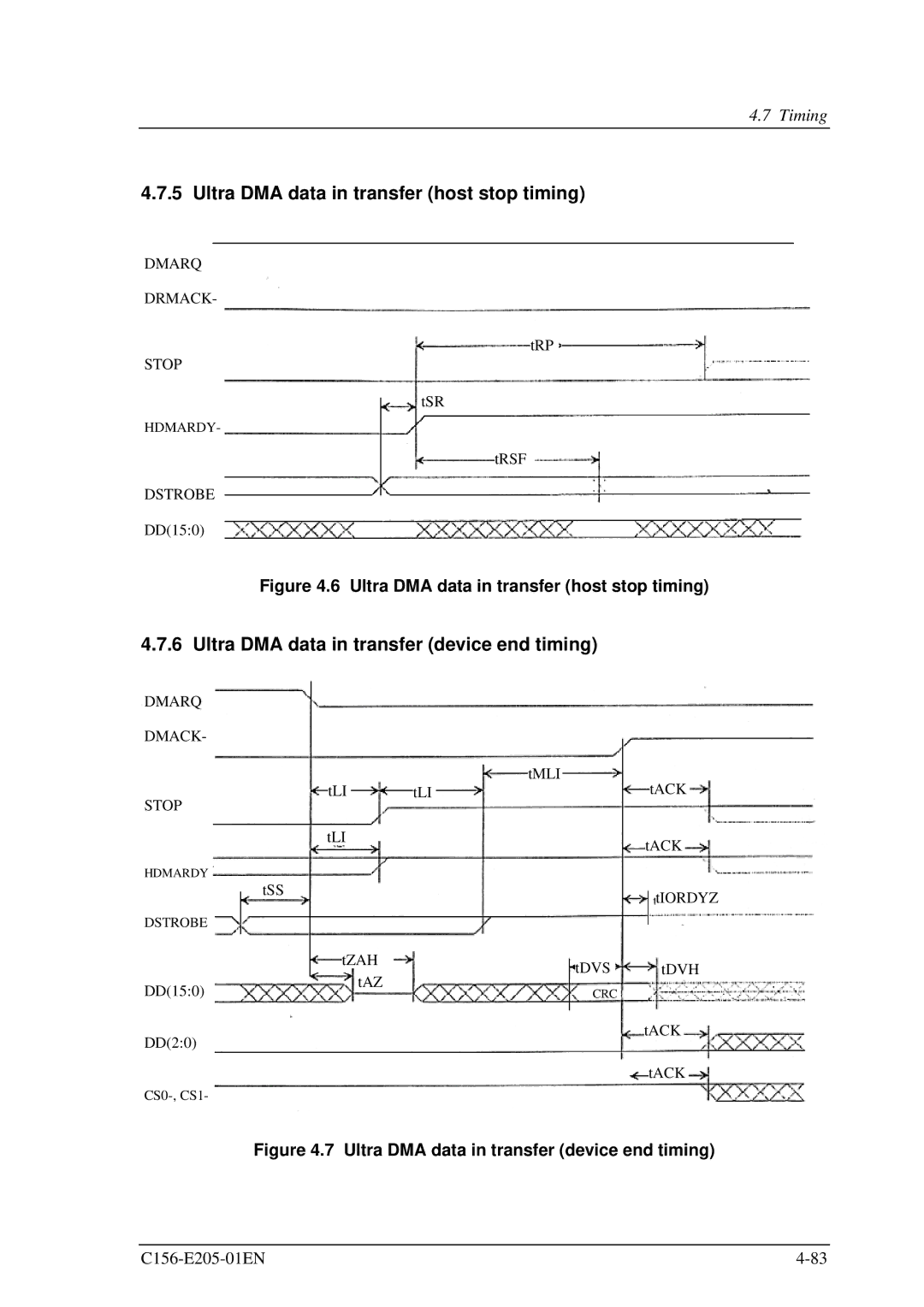 Fujitsu MCJ3230AP manual Ultra DMA data in transfer host stop timing, Ultra DMA data in transfer device end timing 