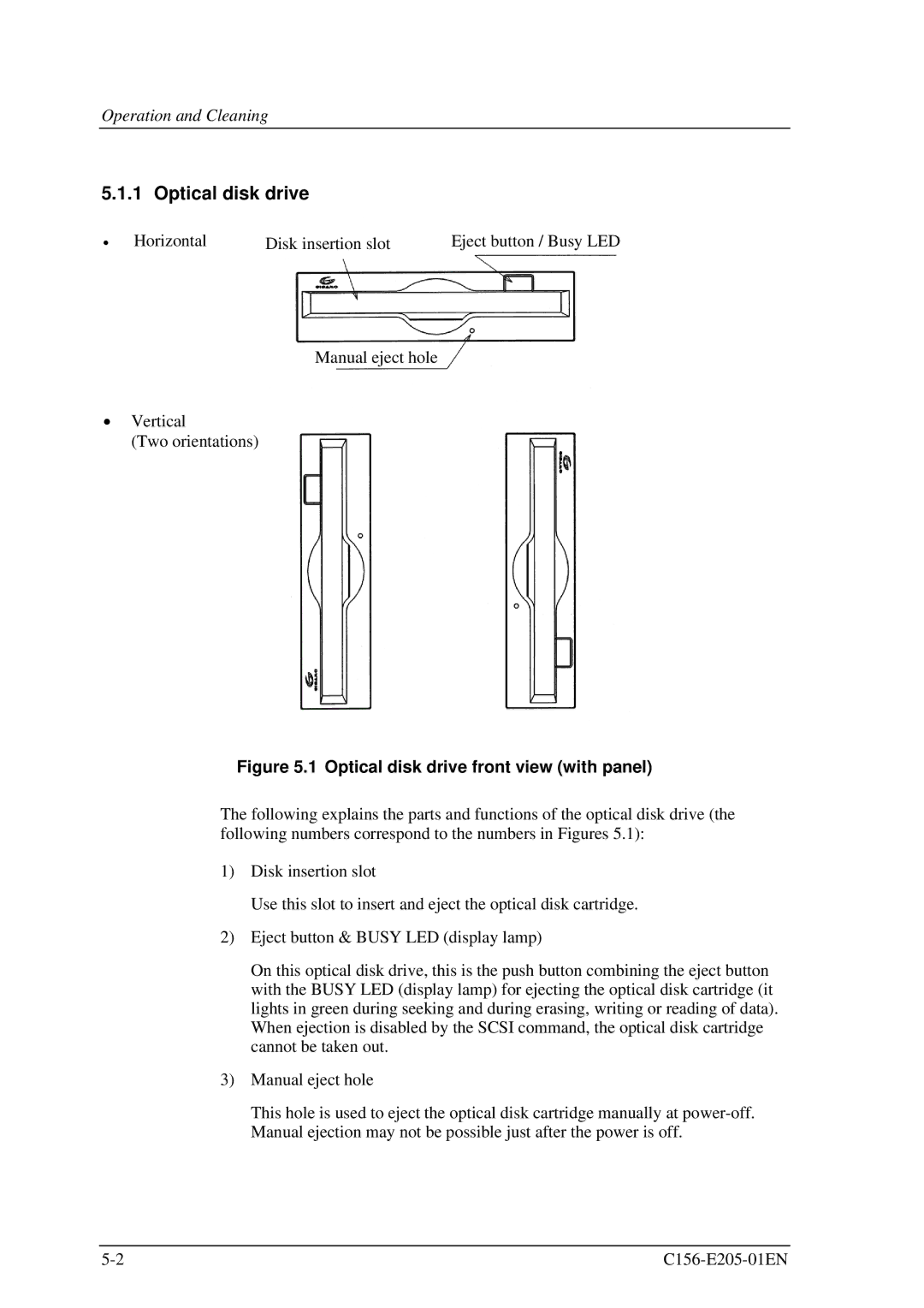 Fujitsu MCJ3230AP manual Optical disk drive front view with panel 