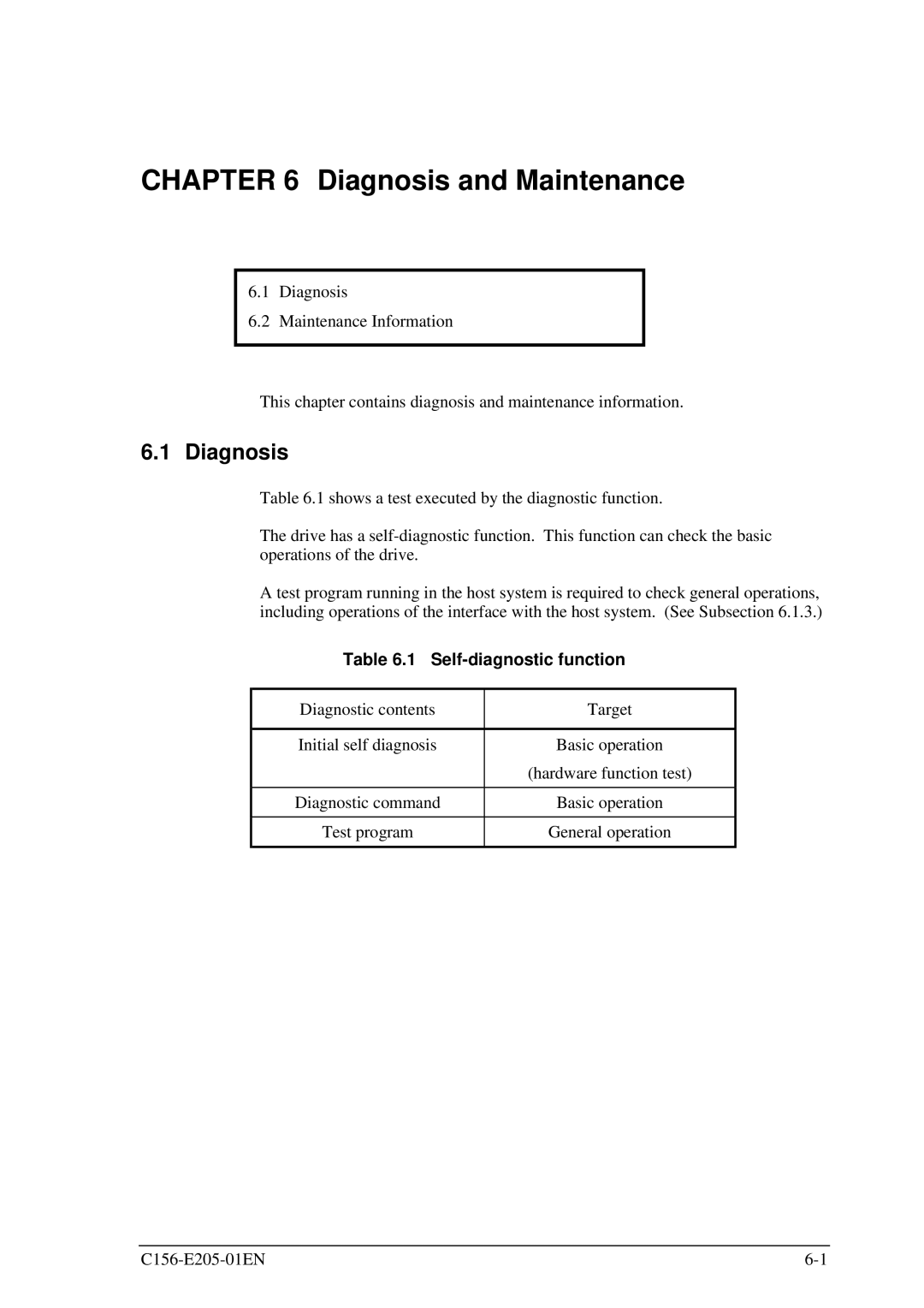 Fujitsu MCJ3230AP manual Diagnosis and Maintenance, Self-diagnostic function 