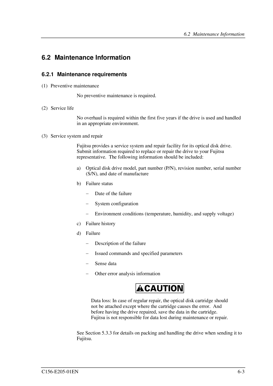 Fujitsu MCJ3230AP manual Maintenance Information, Maintenance requirements 