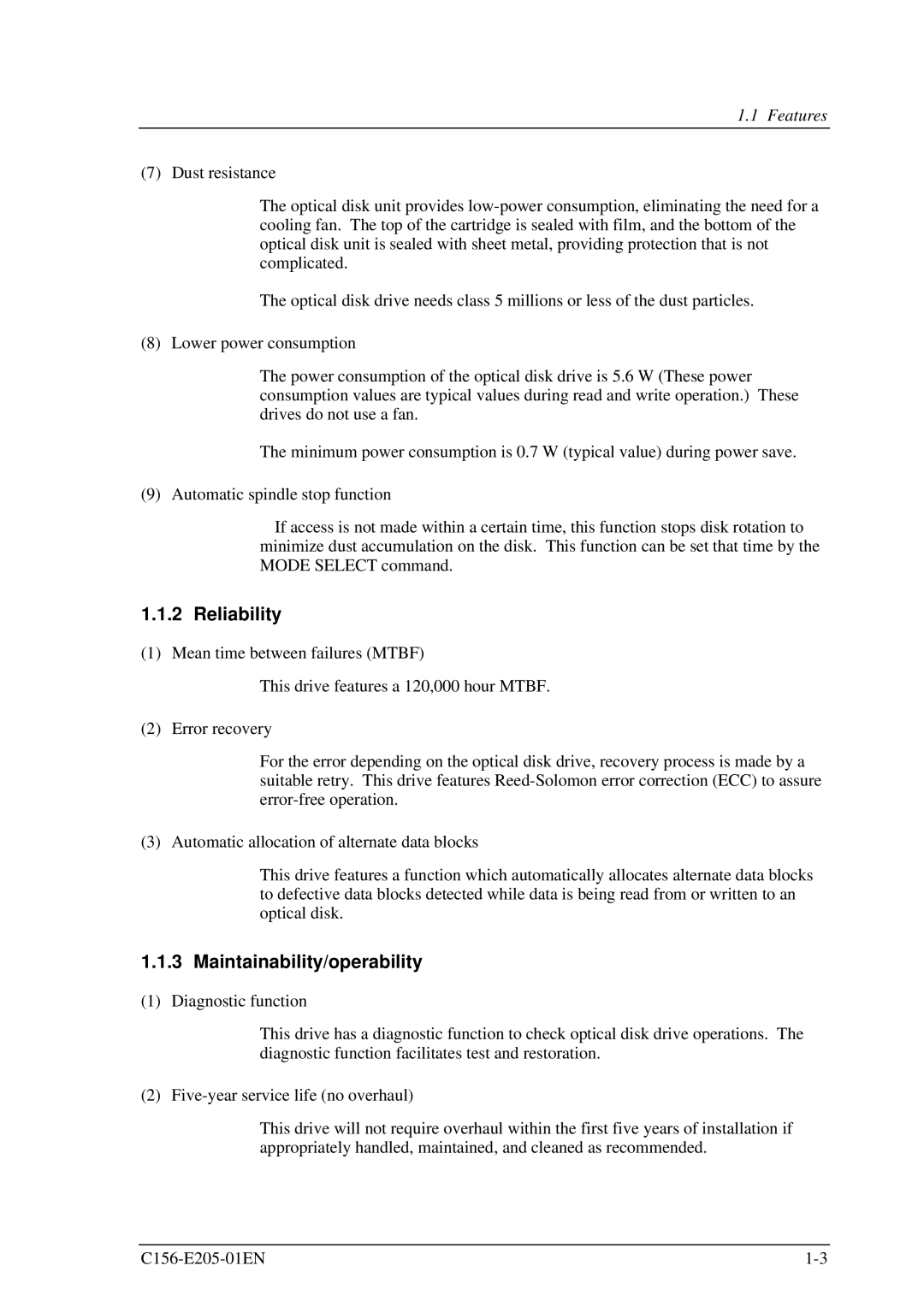 Fujitsu MCJ3230AP manual Reliability, Maintainability/operability 