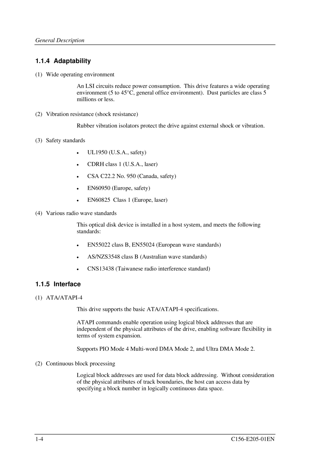 Fujitsu MCJ3230AP manual Adaptability, Interface, ATA/ATAPI-4 