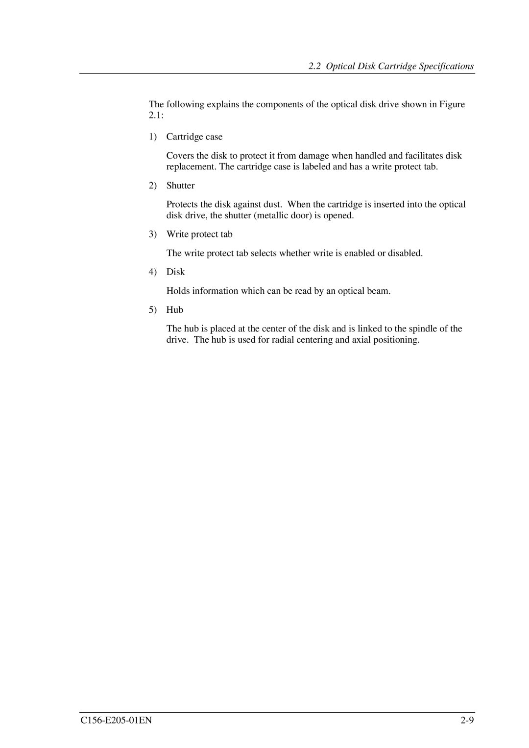 Fujitsu MCJ3230AP manual Optical Disk Cartridge Specifications 