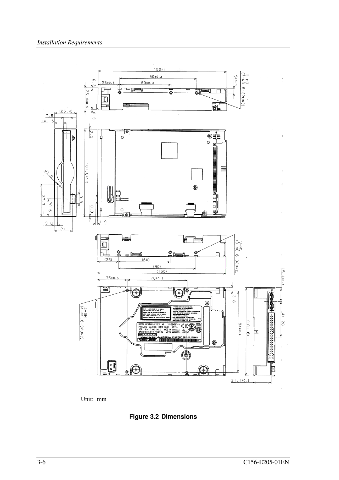 Fujitsu MCJ3230AP manual Dimensions 