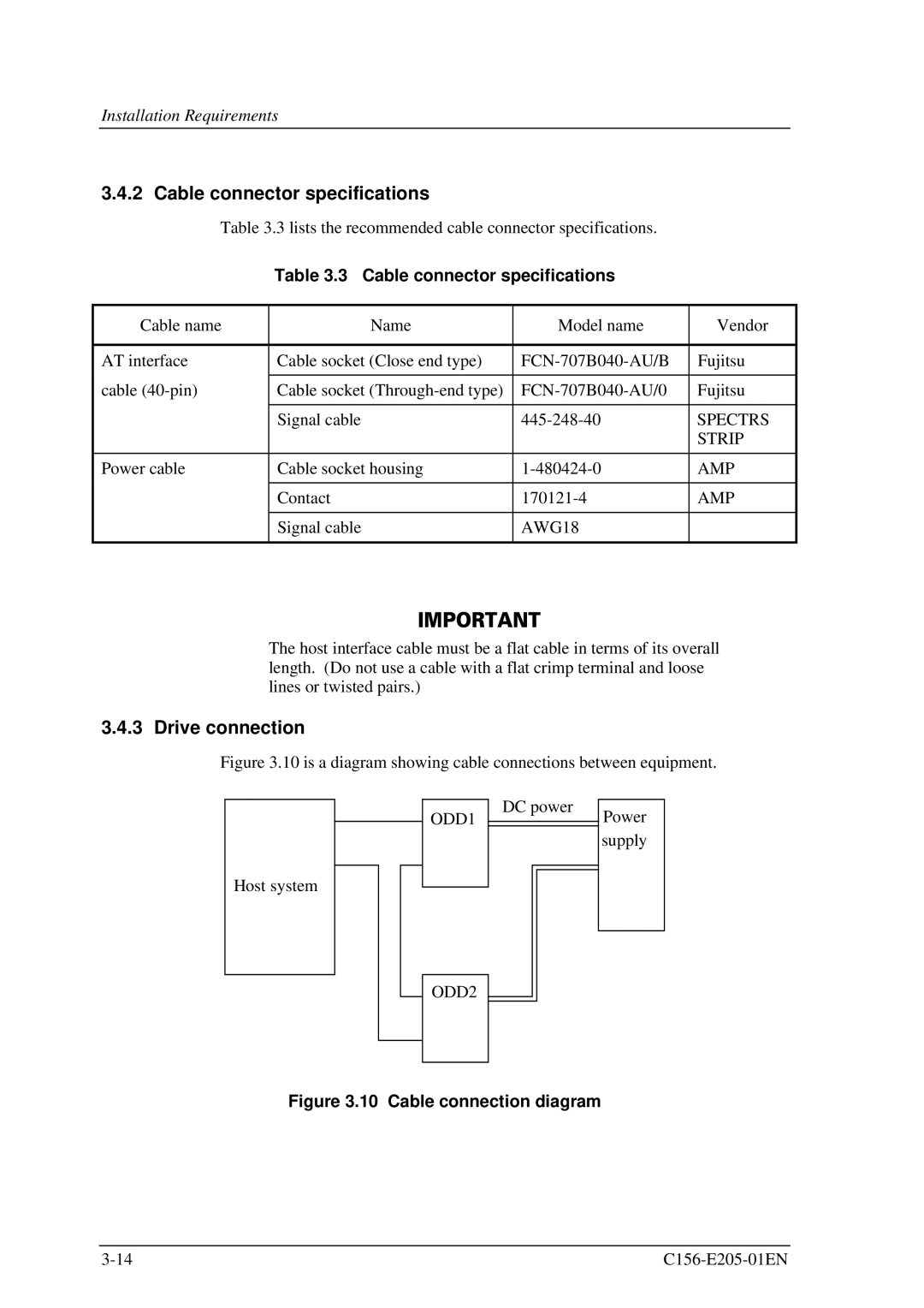 Fujitsu MCJ3230AP manual Cable connector specifications, Drive connection 