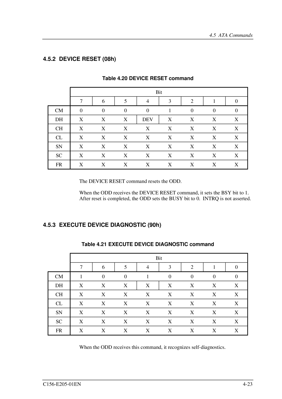 Fujitsu MCJ3230AP manual Device Reset 08h, Execute Device Diagnostic 90h, Device Reset command 