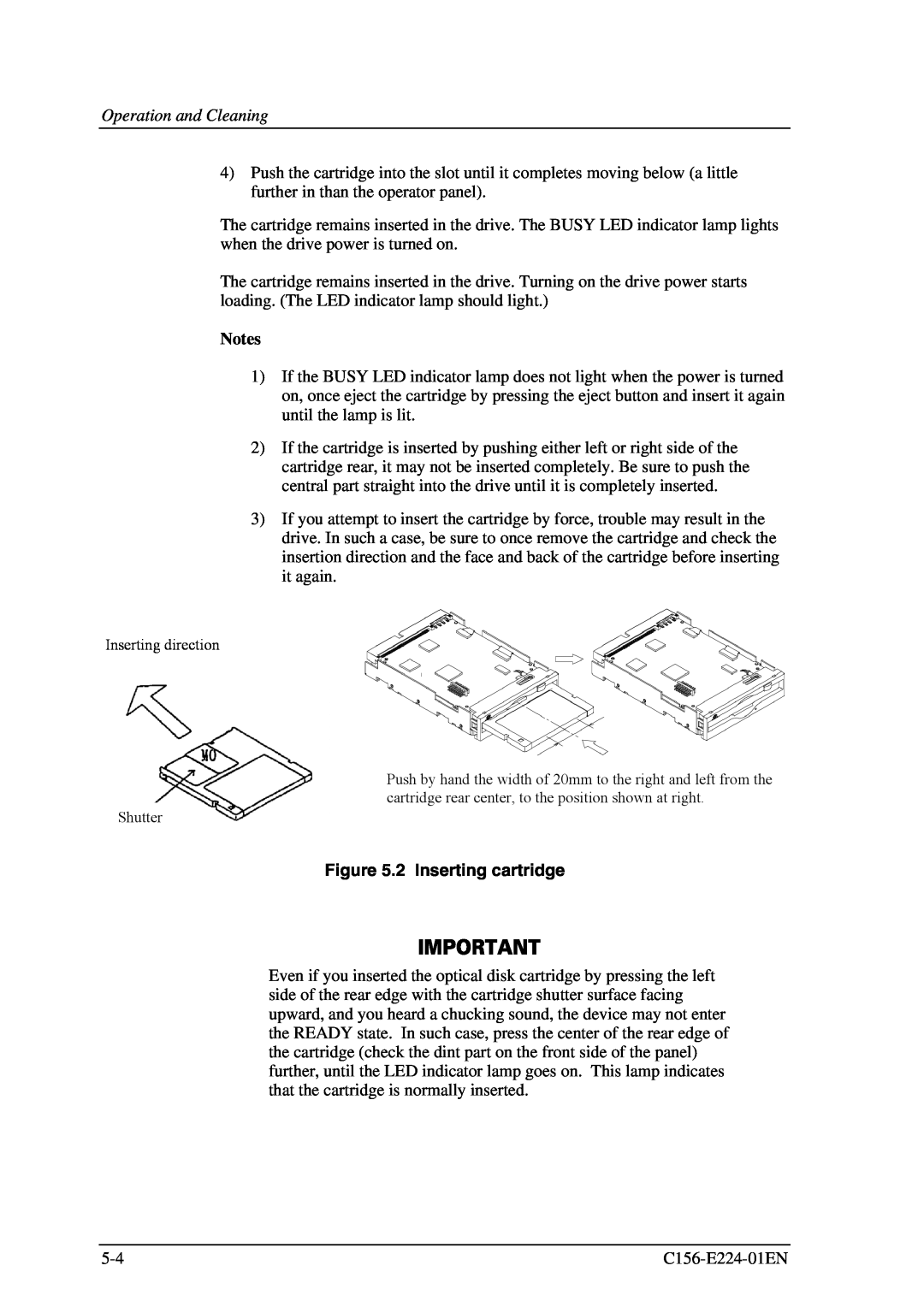 Fujitsu MCJ3230SS manual 2 Inserting cartridge, Inserting direction, Shutter 