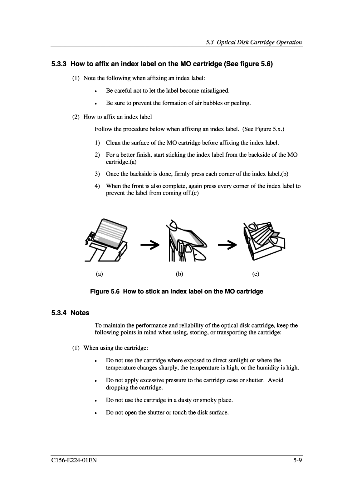 Fujitsu MCJ3230SS manual How to affix an index label on the MO cartridge See figure, Notes 