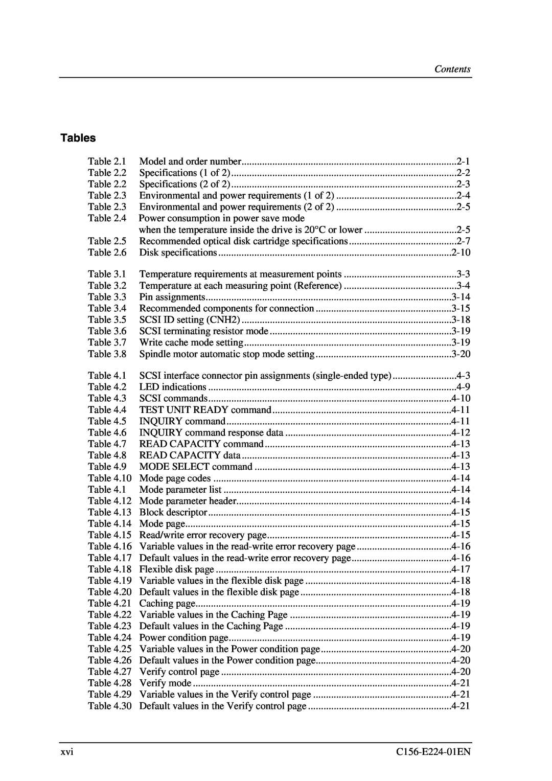 Fujitsu MCJ3230SS manual Tables, Variable values in the read-write error recovery page 