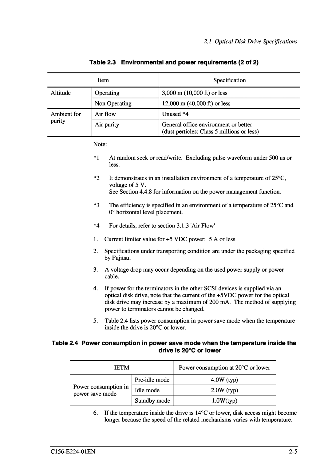 Fujitsu MCJ3230SS manual 3 Environmental and power requirements 2 of 