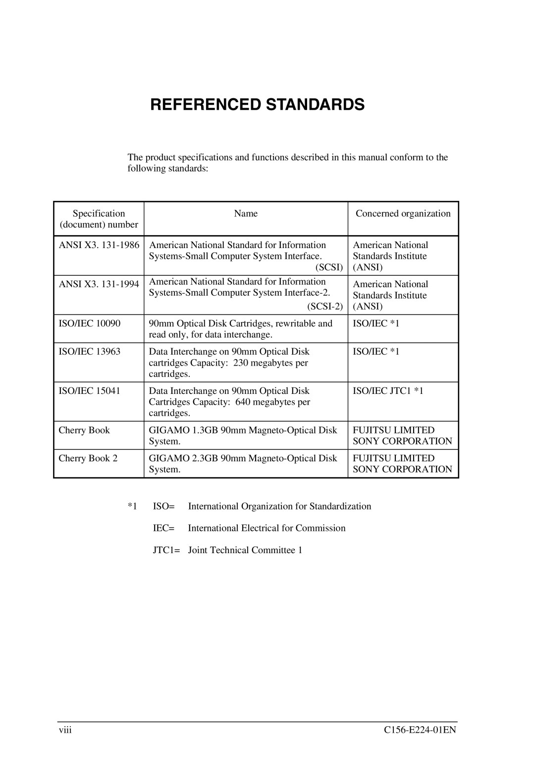 Fujitsu MCJ3230SS manual Scsi Ansi, ISO/IEC *1, ISO/IEC JTC1 *1, Fujitsu Limited, Sony Corporation, Iso=, Iec=, JTC1= 