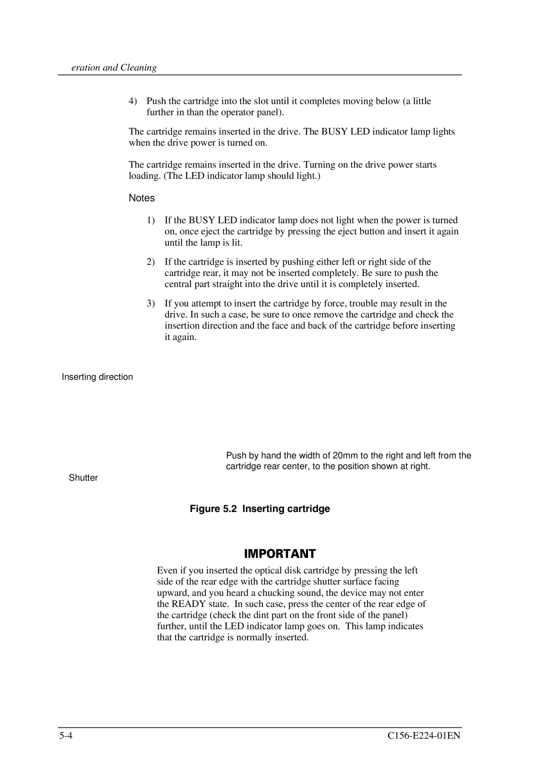 Fujitsu MCJ3230SS manual Inserting cartridge 