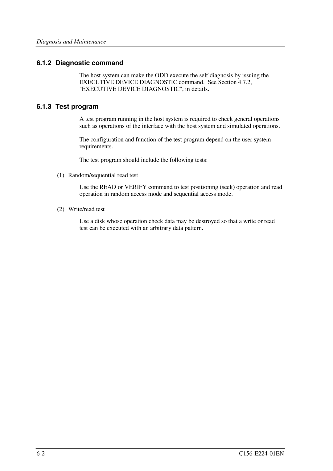 Fujitsu MCJ3230SS manual Diagnostic command, Test program 