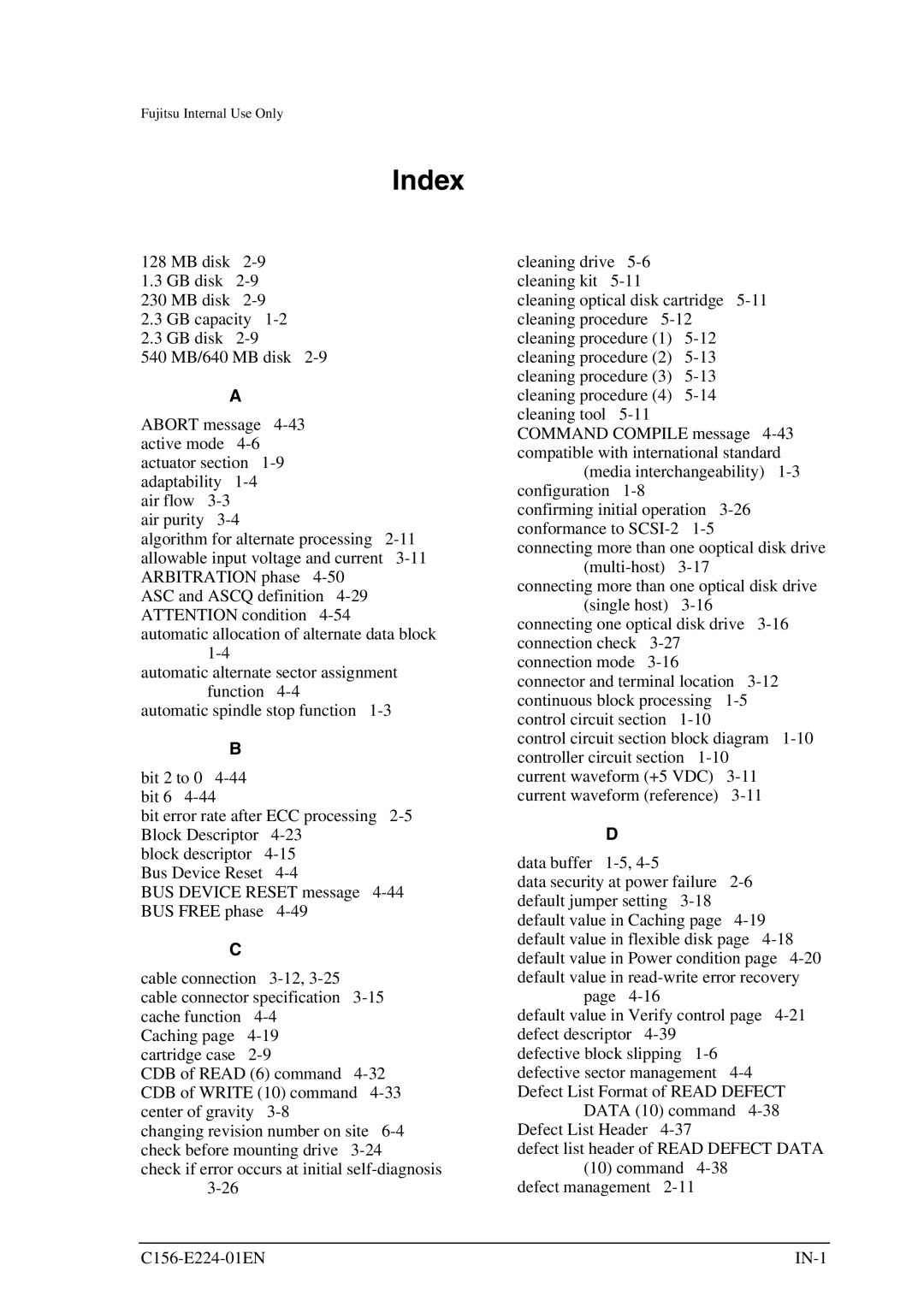 Fujitsu MCJ3230SS manual Index 