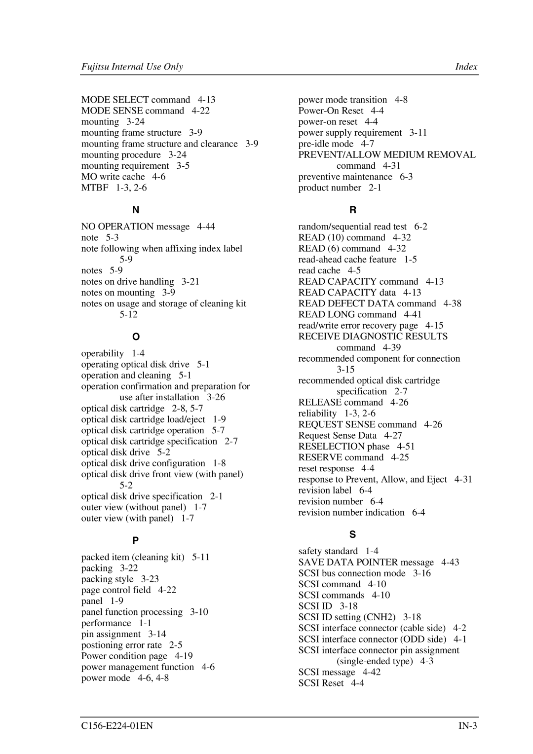 Fujitsu MCJ3230SS manual Fujitsu Internal Use Only Index 