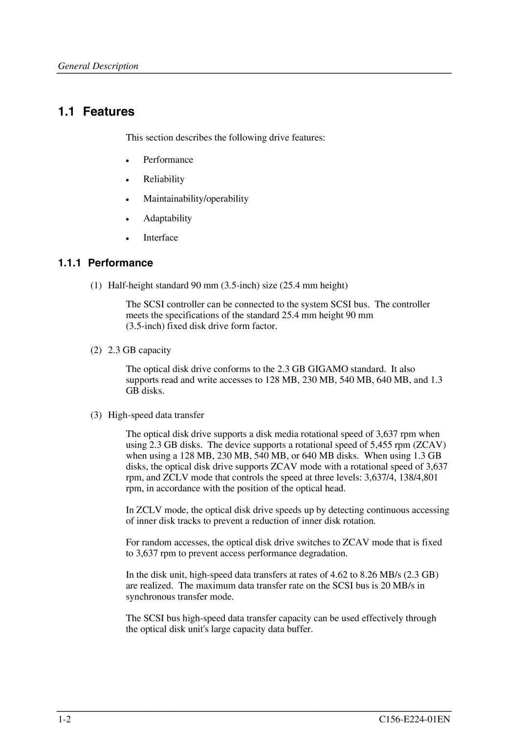 Fujitsu MCJ3230SS manual Features, Performance 