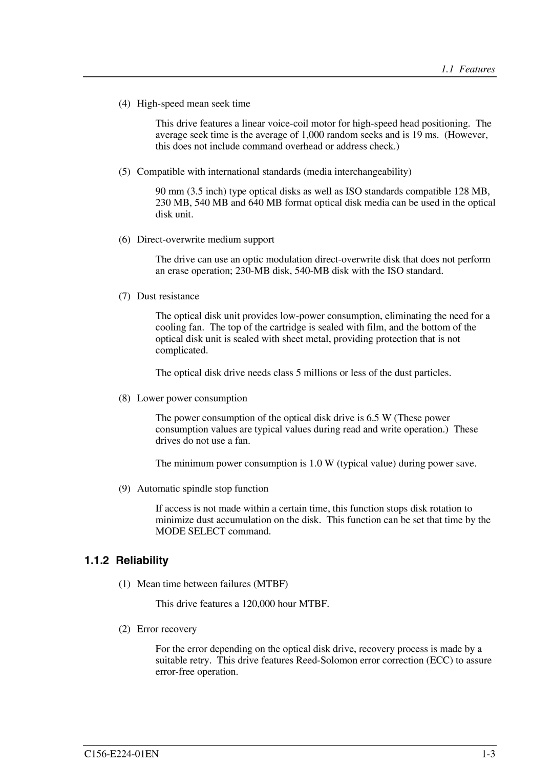 Fujitsu MCJ3230SS manual Reliability, Features 