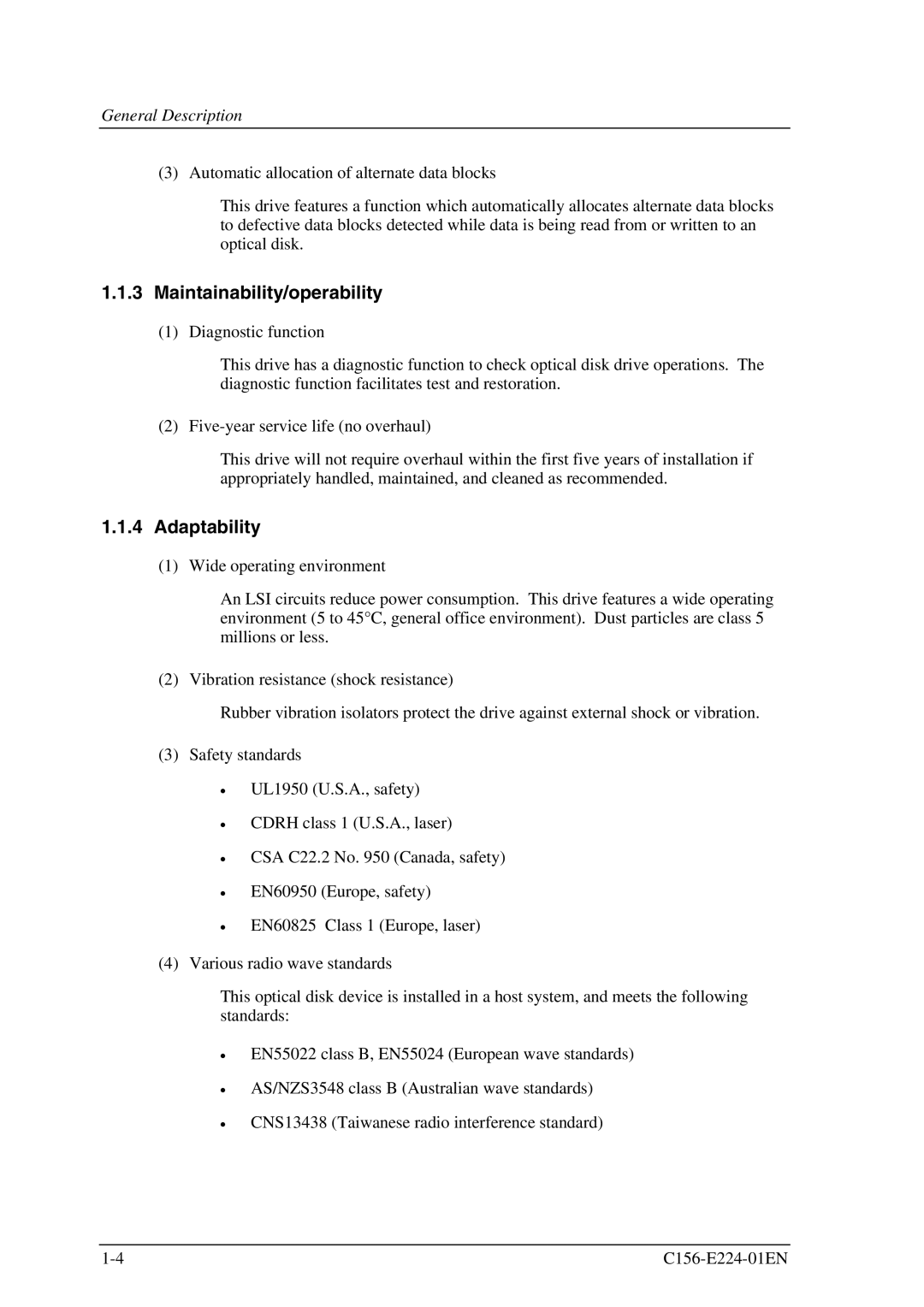 Fujitsu MCJ3230SS manual Maintainability/operability, Adaptability 