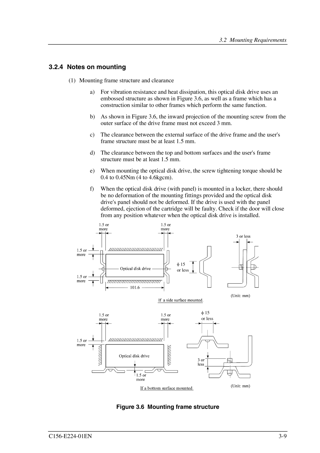 Fujitsu MCJ3230SS manual Mounting frame structure 