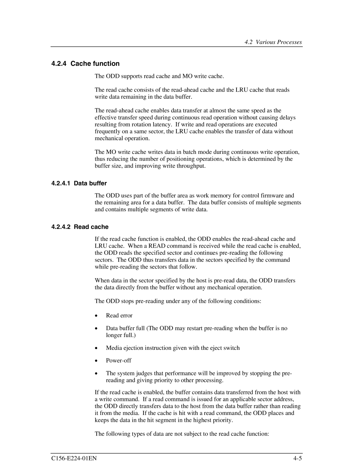 Fujitsu MCJ3230SS manual Cache function, Data buffer, Read cache 