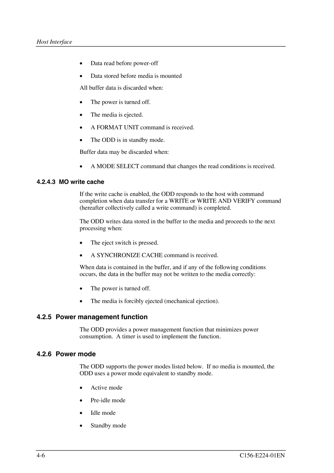 Fujitsu MCJ3230SS manual Power management function, Power mode, MO write cache 