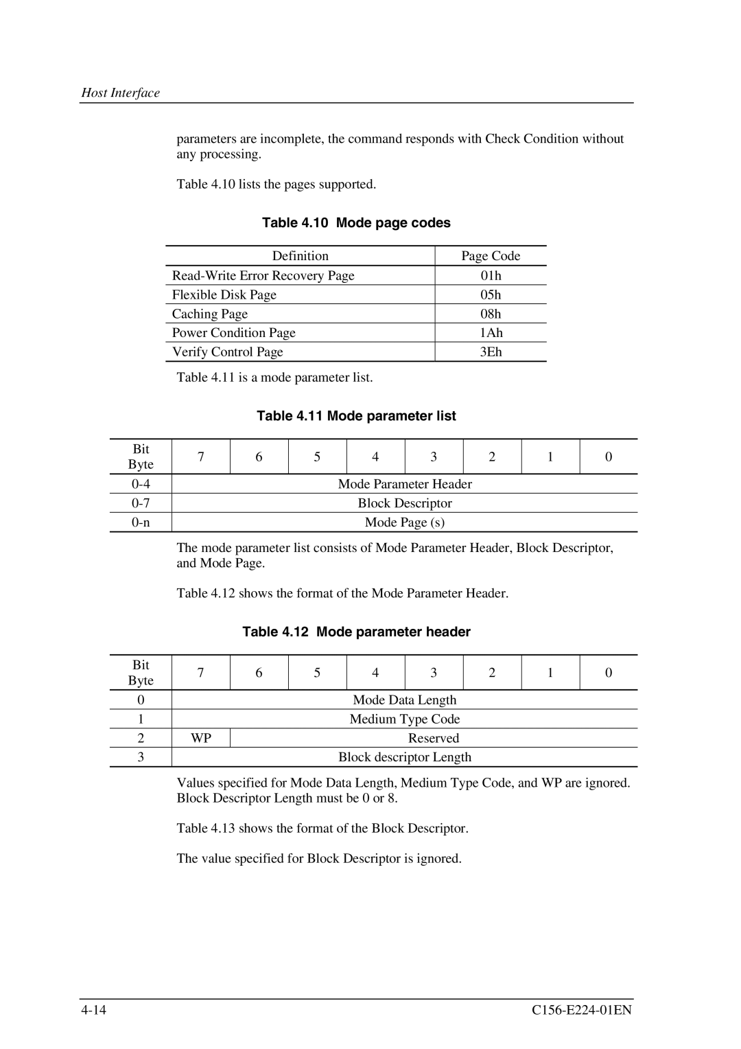 Fujitsu MCJ3230SS manual Mode page codes, Mode parameter list, Mode parameter header 