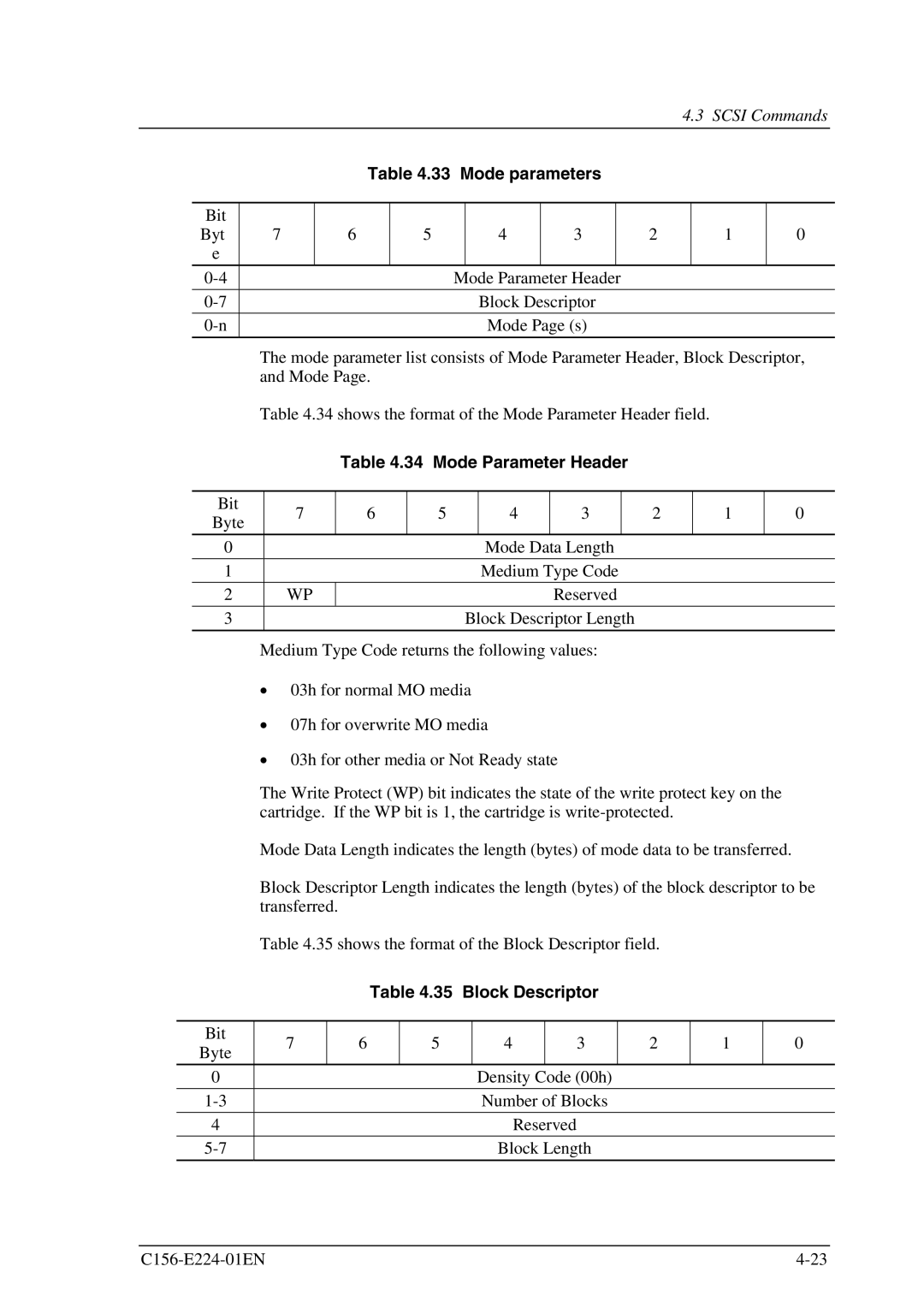 Fujitsu MCJ3230SS manual Mode parameters, Mode Parameter Header, Block Descriptor 