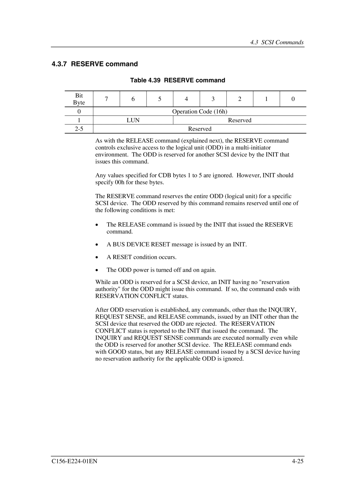 Fujitsu MCJ3230SS manual Reserve command 