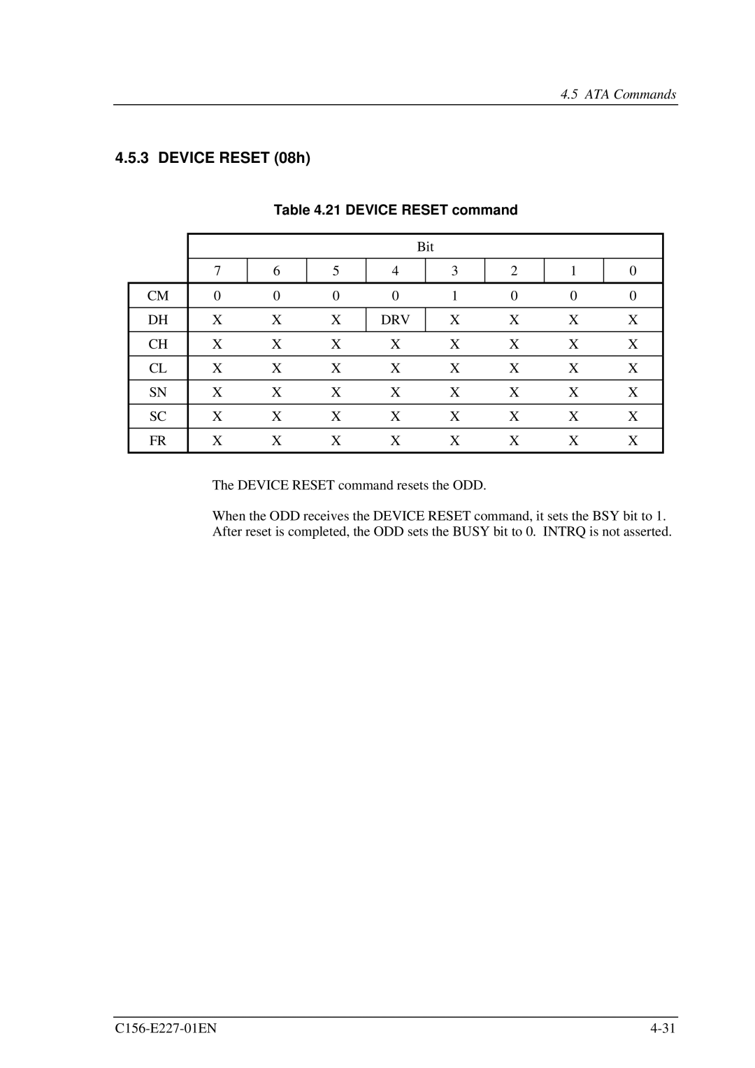 Fujitsu MCM3130AP, MCM3064AP manual Device Reset 08h, Device Reset command 