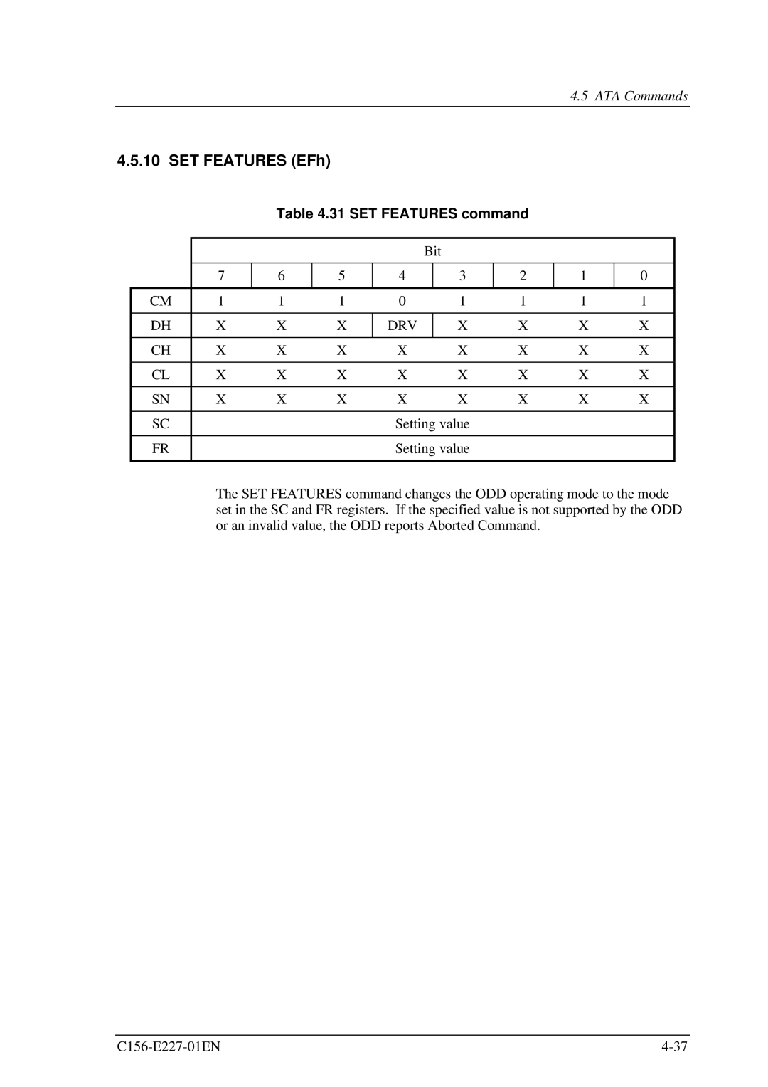 Fujitsu MCM3130AP, MCM3064AP manual SET Features EFh, SET Features command, Drv 