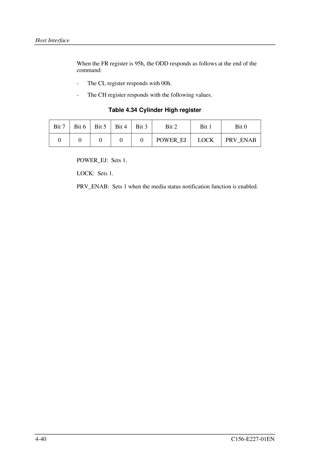 Fujitsu MCM3064AP, MCM3130AP manual Cylinder High register 