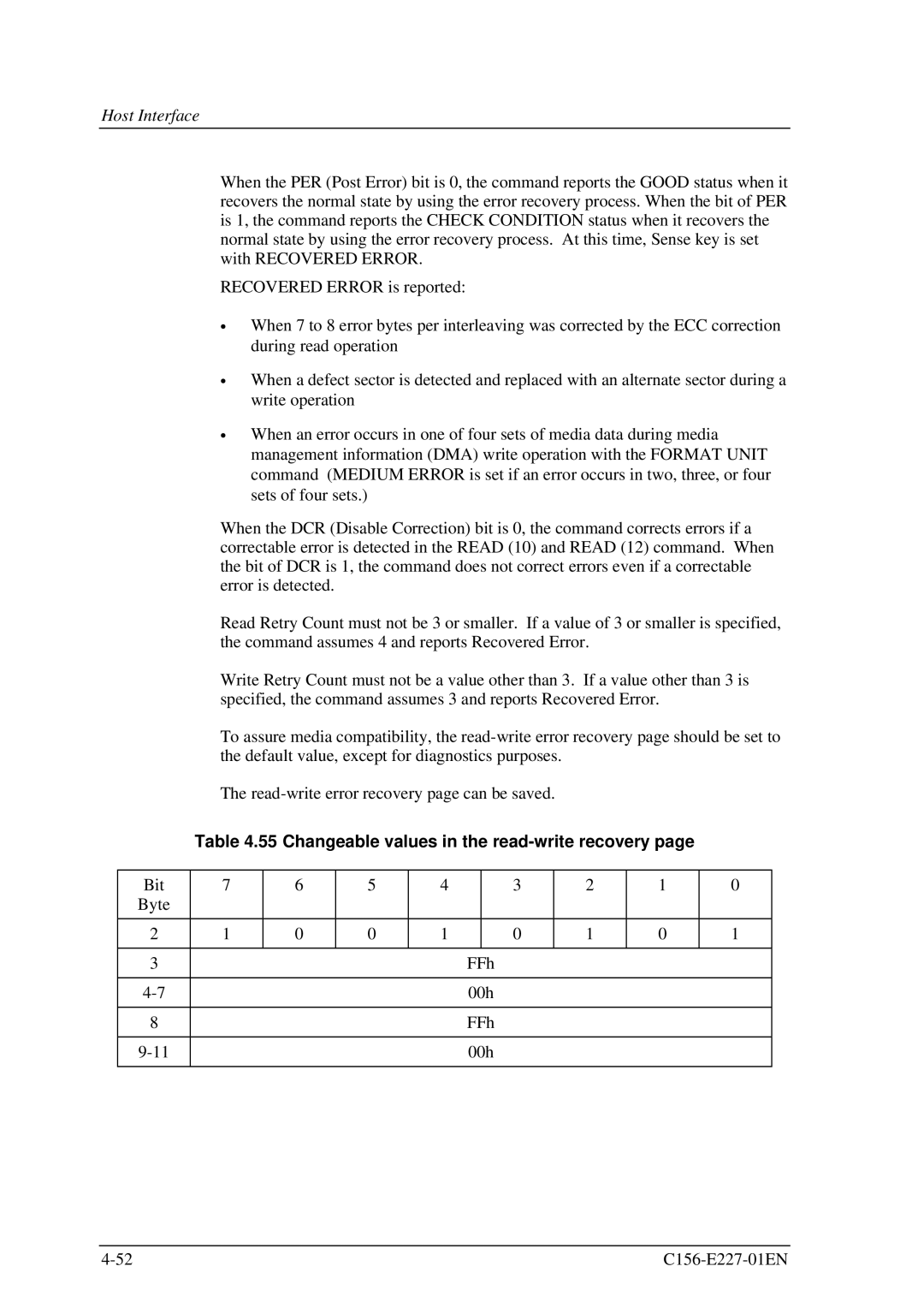 Fujitsu MCM3064AP, MCM3130AP manual Changeable values in the read-write recovery 