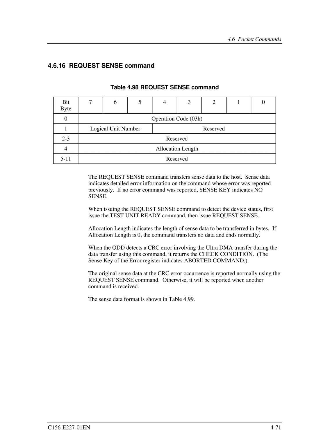 Fujitsu MCM3130AP, MCM3064AP manual Request Sense command 