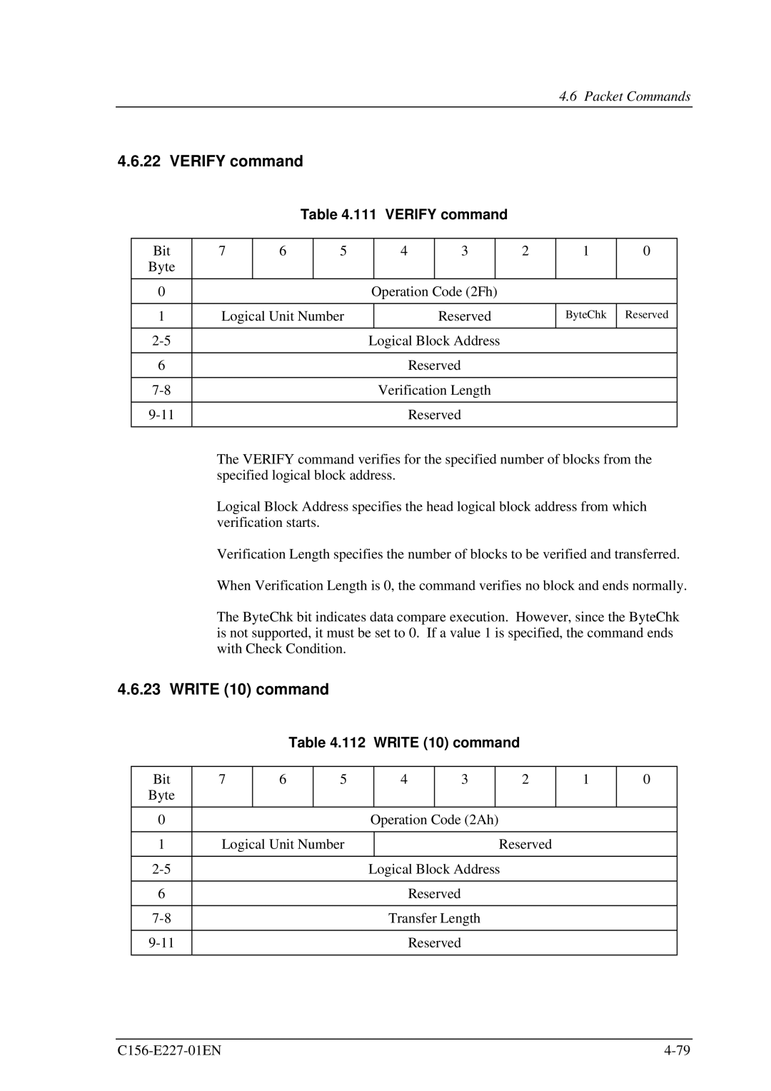 Fujitsu MCM3130AP, MCM3064AP manual Verify command, Write 10 command 