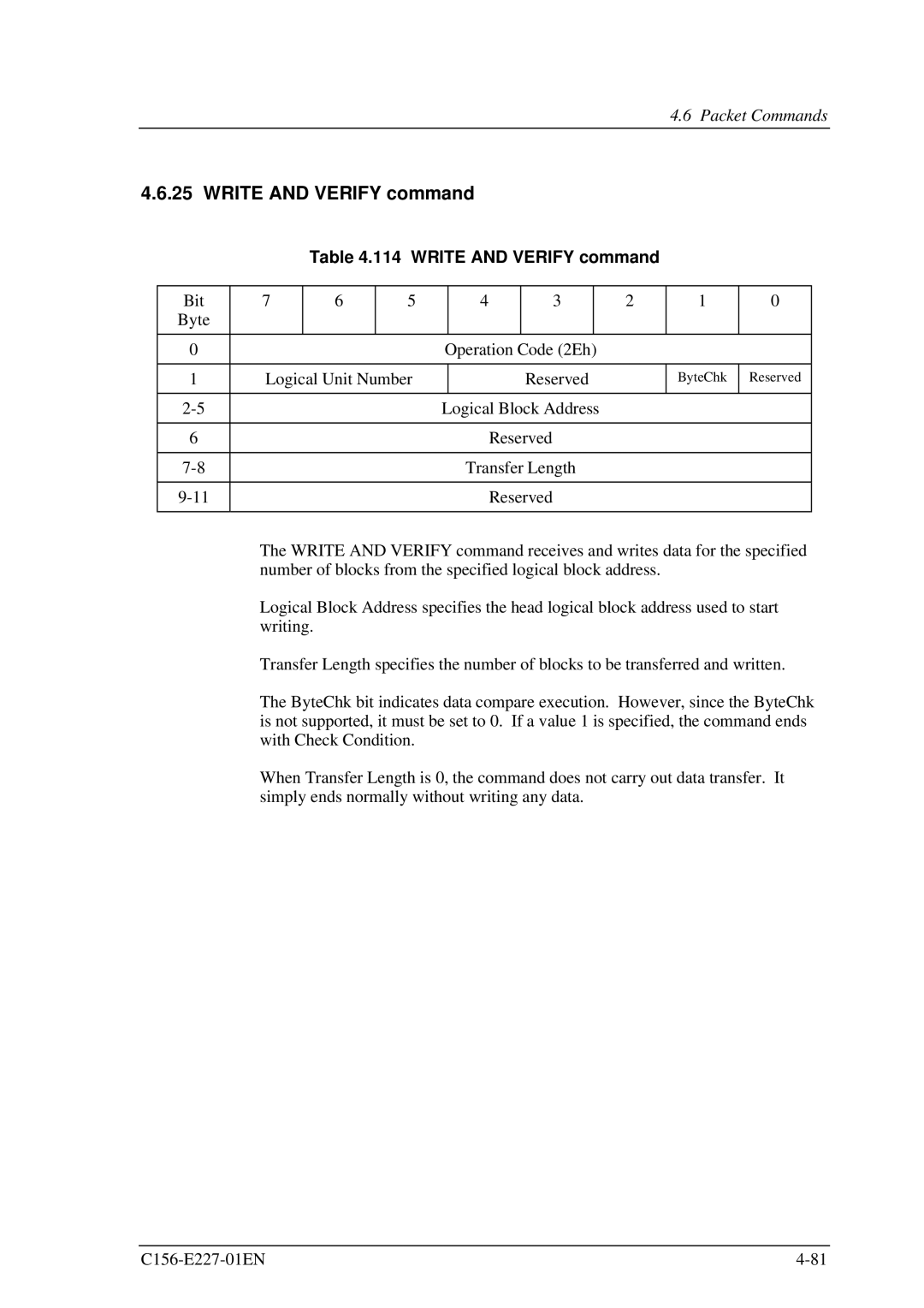 Fujitsu MCM3130AP, MCM3064AP manual Write and Verify command 