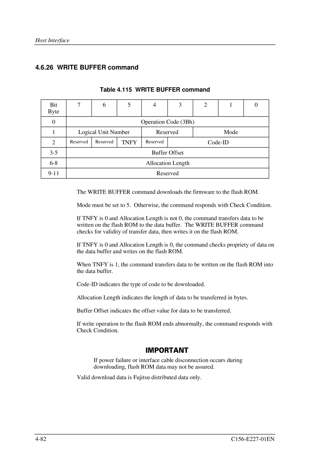 Fujitsu MCM3064AP, MCM3130AP manual Write Buffer command, Tnfy 