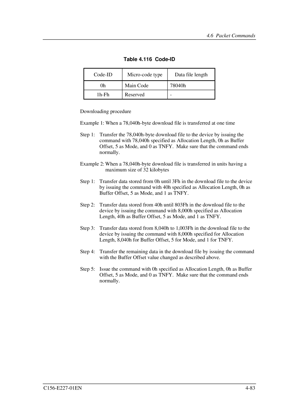 Fujitsu MCM3130AP, MCM3064AP manual Code-ID 