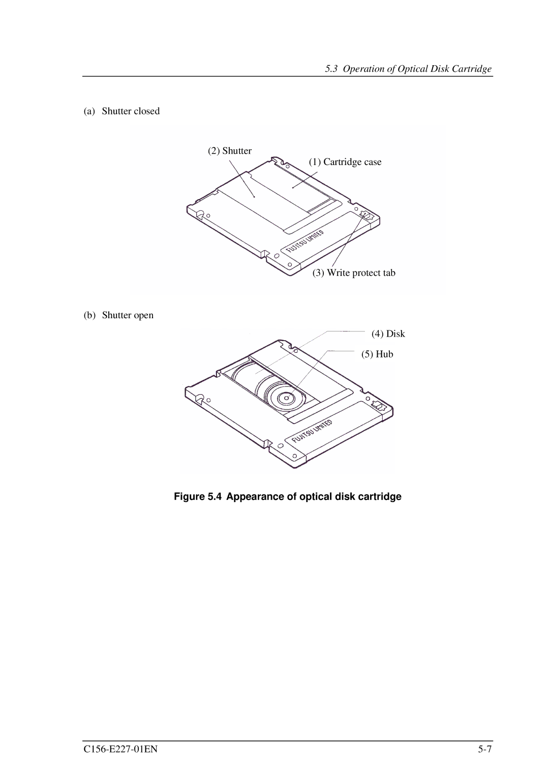 Fujitsu MCM3130AP, MCM3064AP manual Operation of Optical Disk Cartridge, Appearance of optical disk cartridge 