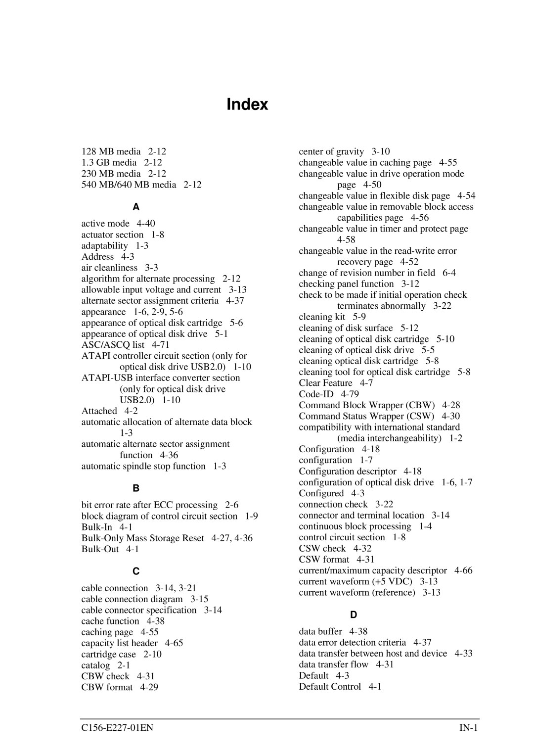 Fujitsu MCM3130AP, MCM3064AP manual Index 