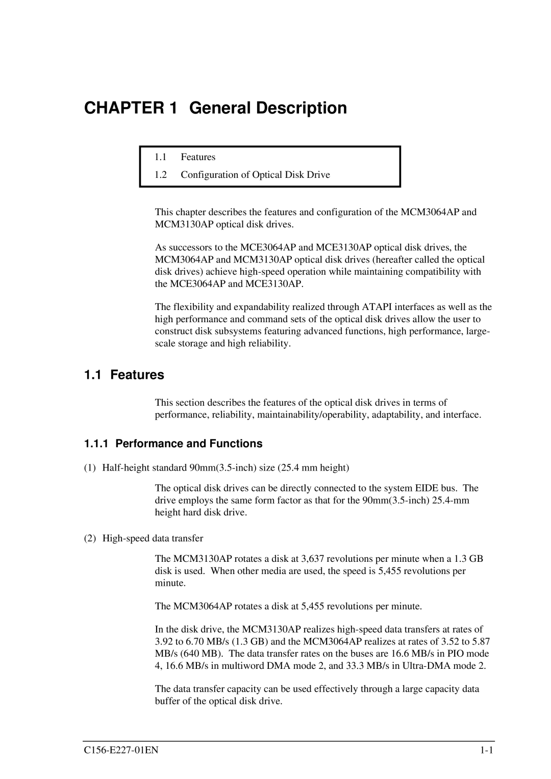 Fujitsu MCM3130AP, MCM3064AP manual General Description, Features, Performance and Functions 