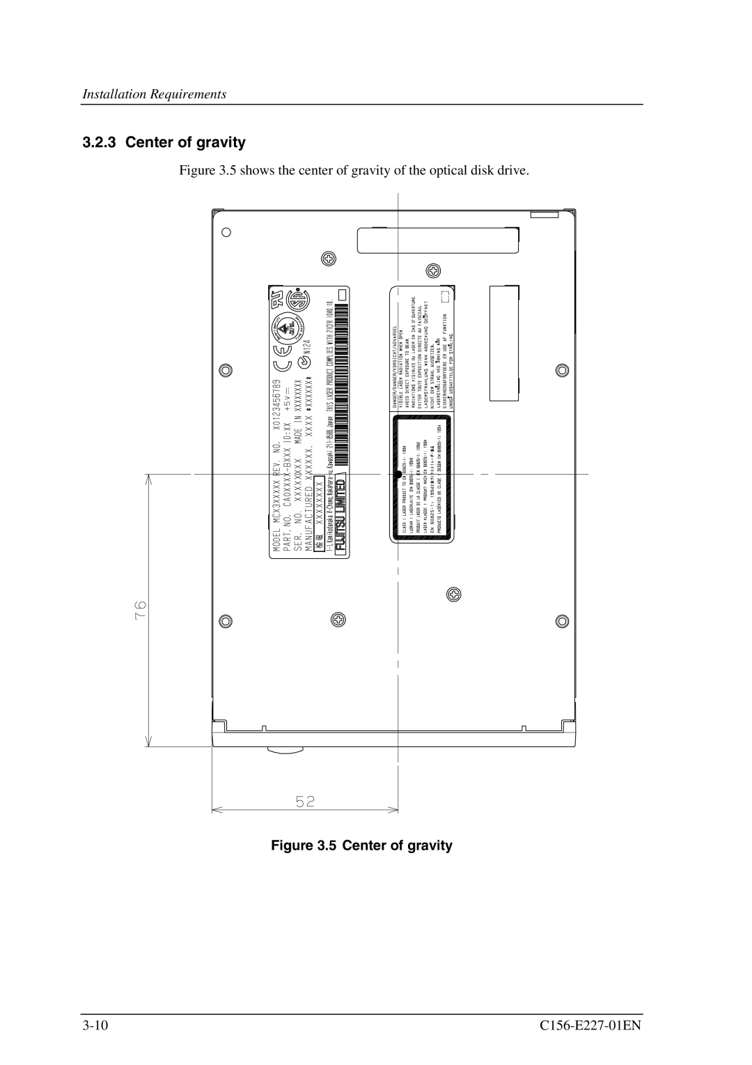 Fujitsu MCM3064AP, MCM3130AP manual Center of gravity 