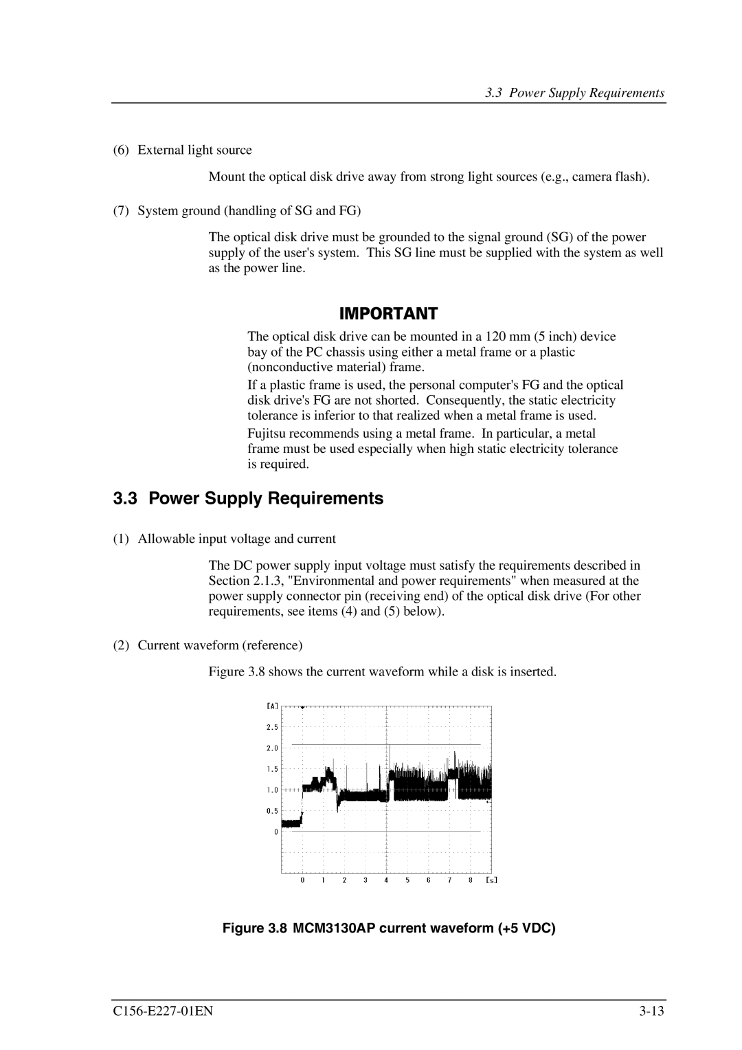 Fujitsu MCM3130AP, MCM3064AP manual Power Supply Requirements 