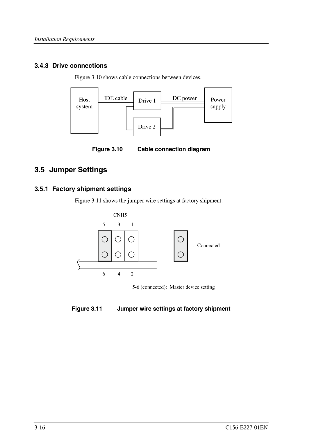 Fujitsu MCM3064AP, MCM3130AP manual Jumper Settings, Drive connections, Factory shipment settings 