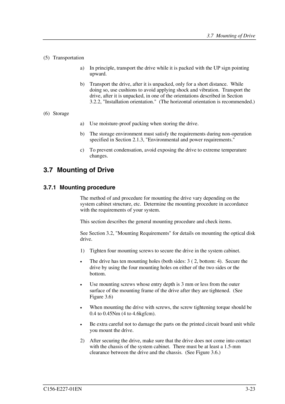 Fujitsu MCM3130AP, MCM3064AP manual Mounting of Drive, Mounting procedure 