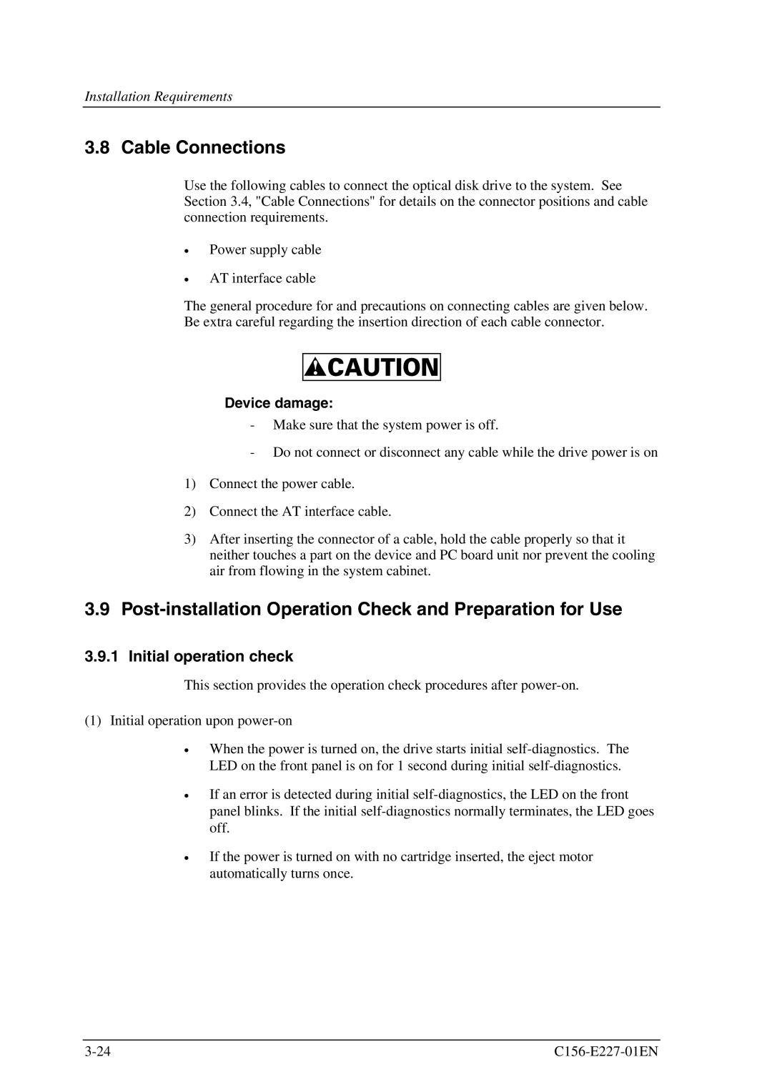 Fujitsu MCM3064AP, MCM3130AP manual Post-installation Operation Check and Preparation for Use, Initial operation check 