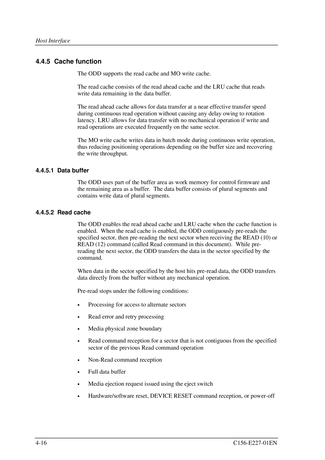 Fujitsu MCM3064AP, MCM3130AP manual Cache function, Data buffer, Read cache 