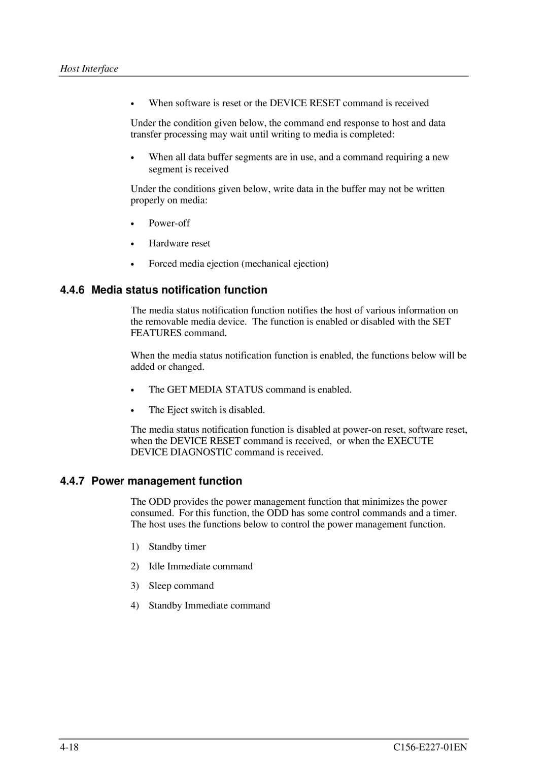 Fujitsu MCM3064AP, MCM3130AP manual Media status notification function, Power management function 