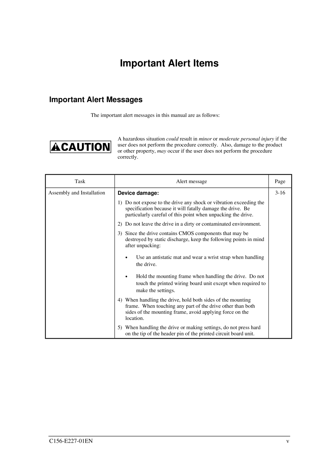 Fujitsu MCM3130AP, MCM3064AP manual Important Alert Items, Important Alert Messages 